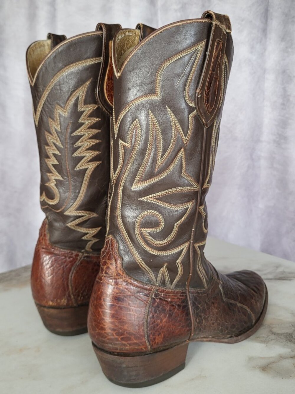 Masters Pre-Ban Vintage Turtle Western Cowboy Boots Brown Men's Size 8 - Picture 8 of 16